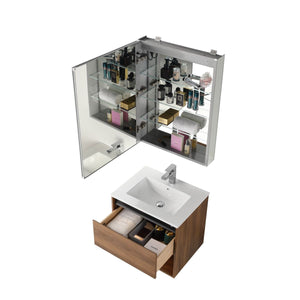 Blossom Bergen 24" Brown Walnut Vanity With Dual LED Lights and Open Shelf