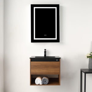 Blossom Bergen 24" Brown Walnut Vanity With Dual LED Lights and Open Shelf