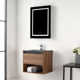 Blossom Bergen 24" Brown Walnut Vanity With Dual LED Lights and Open Shelf