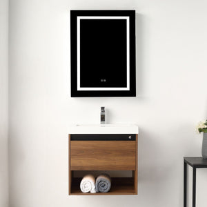 Blossom Bergen 24" Brown Walnut Vanity With Dual LED Lights and Open Shelf