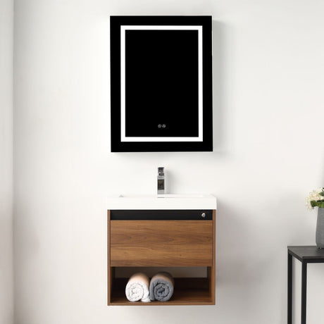 Blossom Bergen 24" Brown Walnut Vanity With Dual LED Lights and Open Shelf