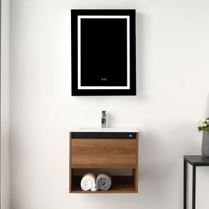 Blossom Bergen 24" Brown Walnut Vanity With Dual LED Lights and Open Shelf