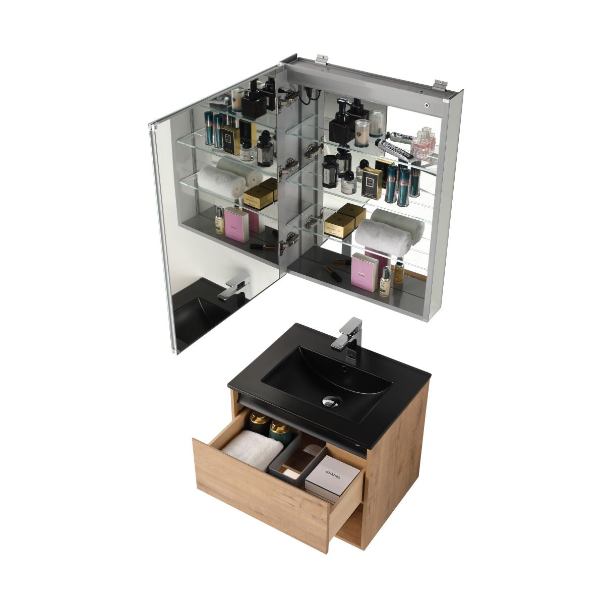 Blossom Bergen 24" Classic Oak Vanity With Dual LED Lights and Open Shelf