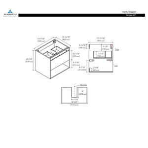 Blossom Bergen 24" Classic Oak Vanity With Dual LED Lights and Open Shelf