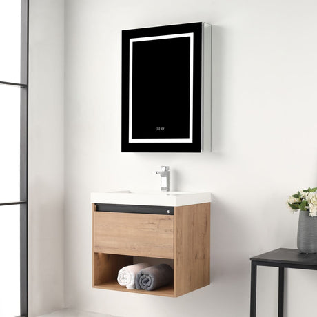 Blossom Bergen 24" Classic Oak Vanity With Dual LED Lights and Open Shelf