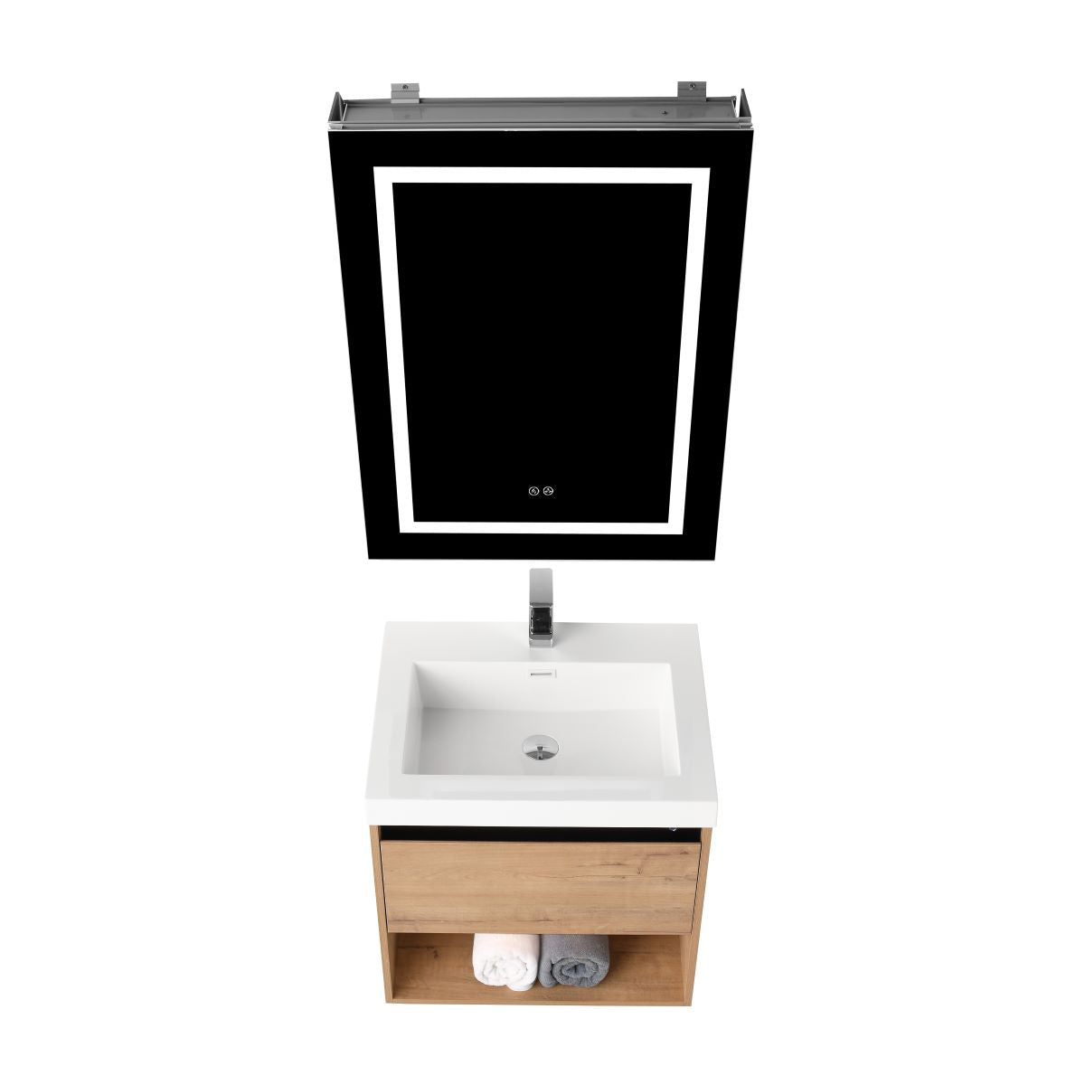 Blossom Bergen 24" Classic Oak Vanity With Dual LED Lights and Open Shelf