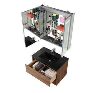 Blossom Bergen 30" Brown Walnut Vanity With Dual LED Lights and Open Shelf