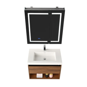 Blossom Bergen 30" Brown Walnut Vanity With Dual LED Lights and Open Shelf