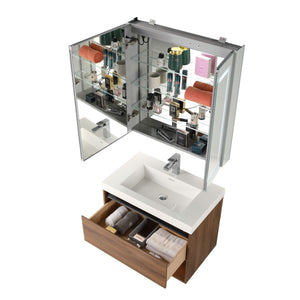 Blossom Bergen 30" Brown Walnut Vanity With Dual LED Lights and Open Shelf