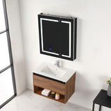 Blossom Bergen 30" Brown Walnut Vanity With Dual LED Lights and Open Shelf