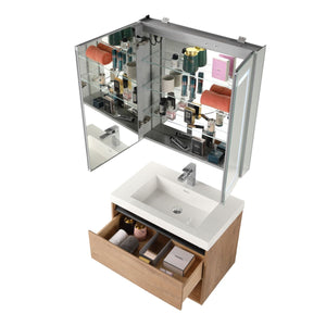 Blossom Bergen 30" Classic Oak Vanity With Dual LED Lights and Open Shelf