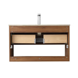 Blossom Bergen 36" Brown Walnut Vanity With Dual LED Lights and Open Shelf