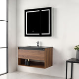 Blossom Bergen 36" Brown Walnut Vanity With Dual LED Lights and Open Shelf