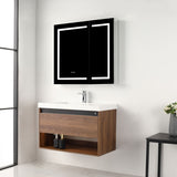 Blossom Bergen 36" Brown Walnut Vanity With Dual LED Lights and Open Shelf