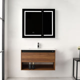 Blossom Bergen 36" Brown Walnut Vanity With Dual LED Lights and Open Shelf