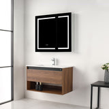 Blossom Bergen 36" Brown Walnut Vanity With Dual LED Lights and Open Shelf