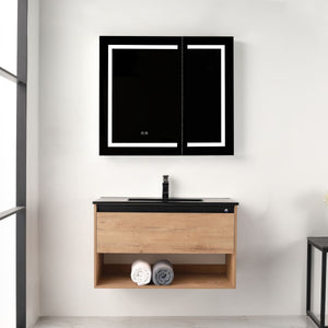 Blossom Bergen 36" Classic Oak Vanity With Dual LED Lights and Open Shelf