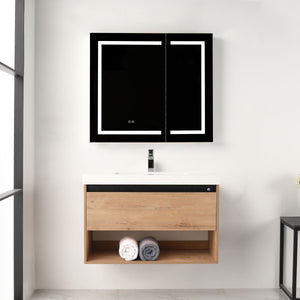 Blossom Bergen 36" Classic Oak Vanity With Dual LED Lights and Open Shelf