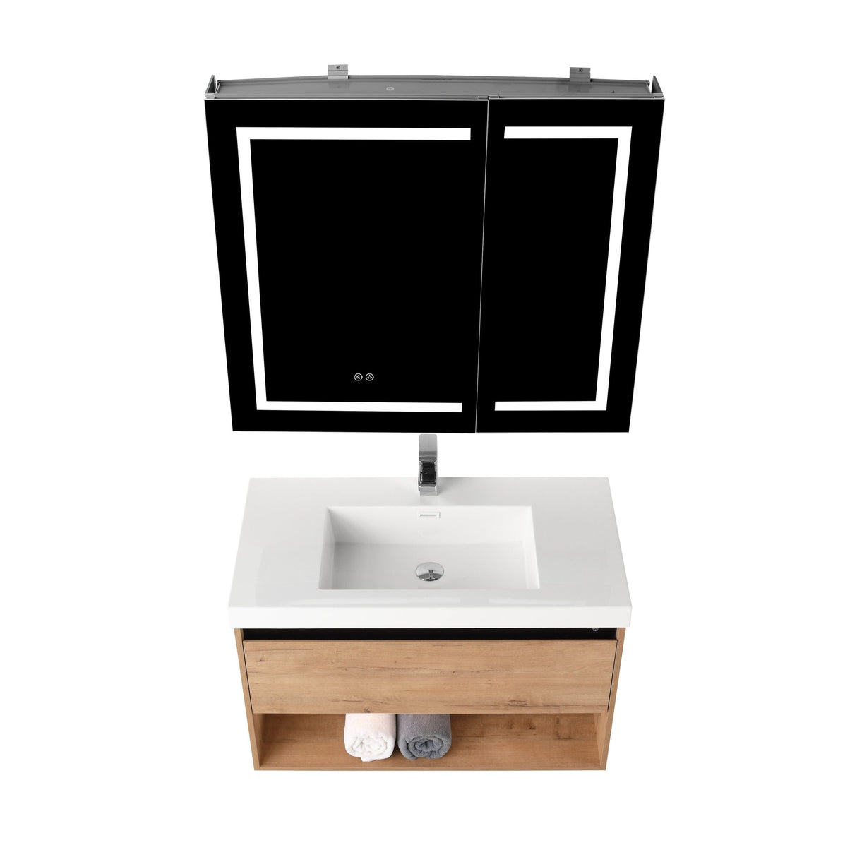 Blossom Bergen 36" Classic Oak Vanity With Dual LED Lights and Open Shelf