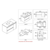 Blossom Berlin 36" 1-Door 2-Drawer Glossy White & Glossy Grey Wall-Mounted Vanity Base
