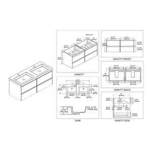 Blossom Berlin 48" 4-Drawer Glossy White & Glossy Grey Wall-Mounted Vanity Set With Acrylic Top And Integrated Double Sink