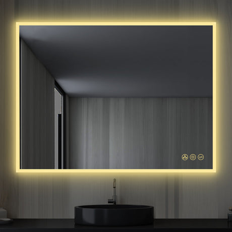 Blossom Beta 48" x 30" Wall-Mounted Square LED Mirror With Frosted Sides