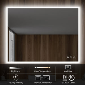 Blossom Beta 48" x 30" Wall-Mounted Square LED Mirror With Frosted Sides