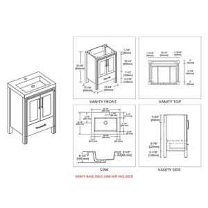 Blossom Birmingham 24" 2-Door 1-Drawer Matte Gray Freestanding Vanity Base