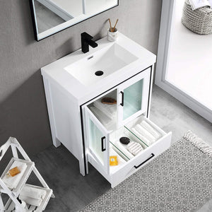 Blossom Birmingham 30" 2-Door 1-Drawer Glossy White Freestanding Vanity Set With Acrylic Top And Integrated Sink