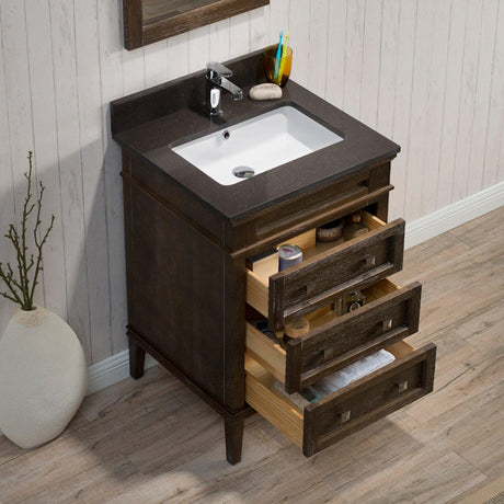 Blossom Bordeaux 24" 3-Drawer Black Red Oak Freestanding Vanity Base