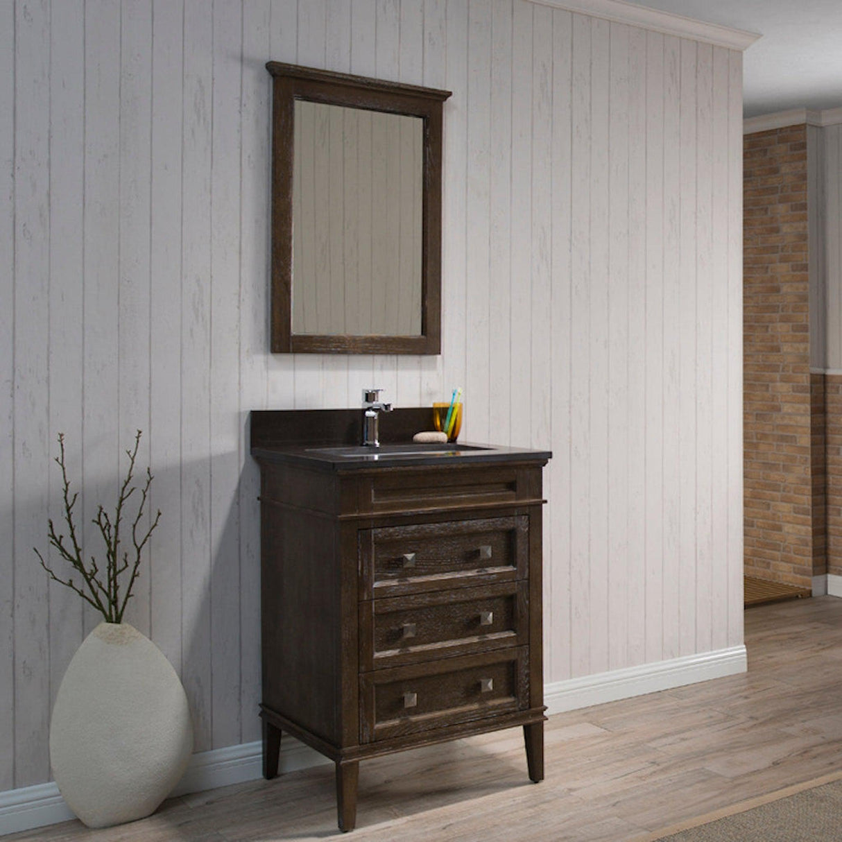 Blossom Bordeaux 24" 3-Drawer Black Red Oak Freestanding Vanity Base