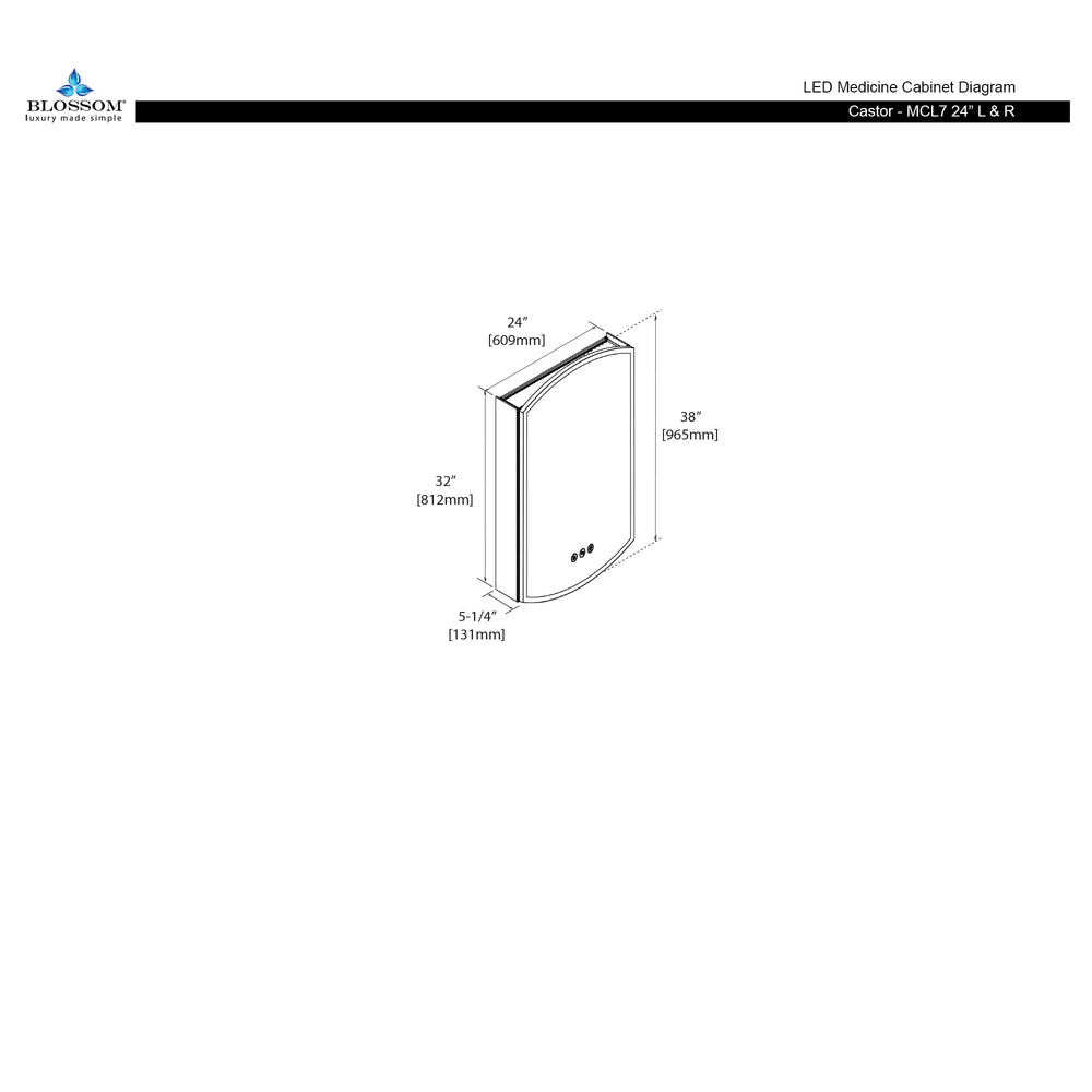 Blossom Castor 24X38 Right LED Medicine Cabinet