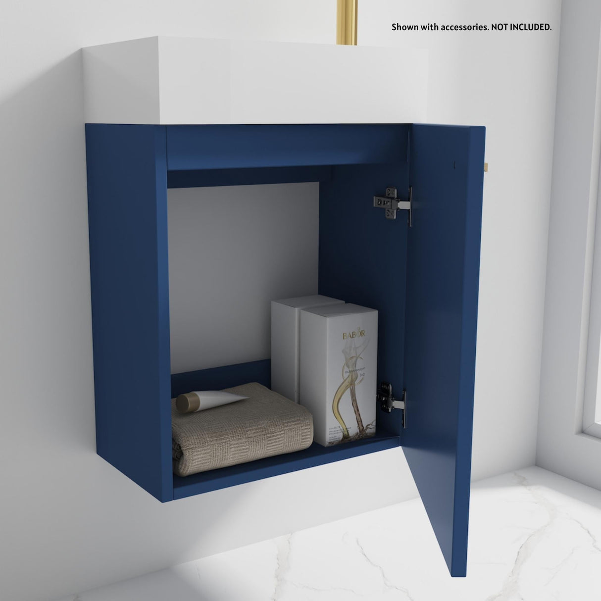 Blossom Colmar 18" 1-Door Navy Blue Wall-Mounted Vanity With Mirror, Acrylic Top And Integrated Single Sink