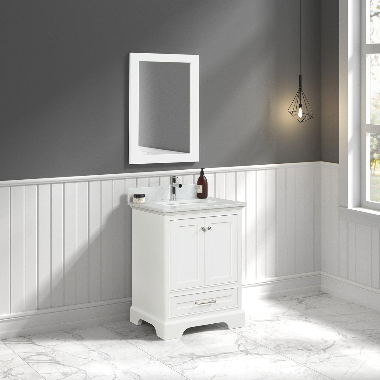 Blossom Copenhagen 24" 2-Door 1-Drawer Matte White Freestanding Solid Wood Single Vanity Base