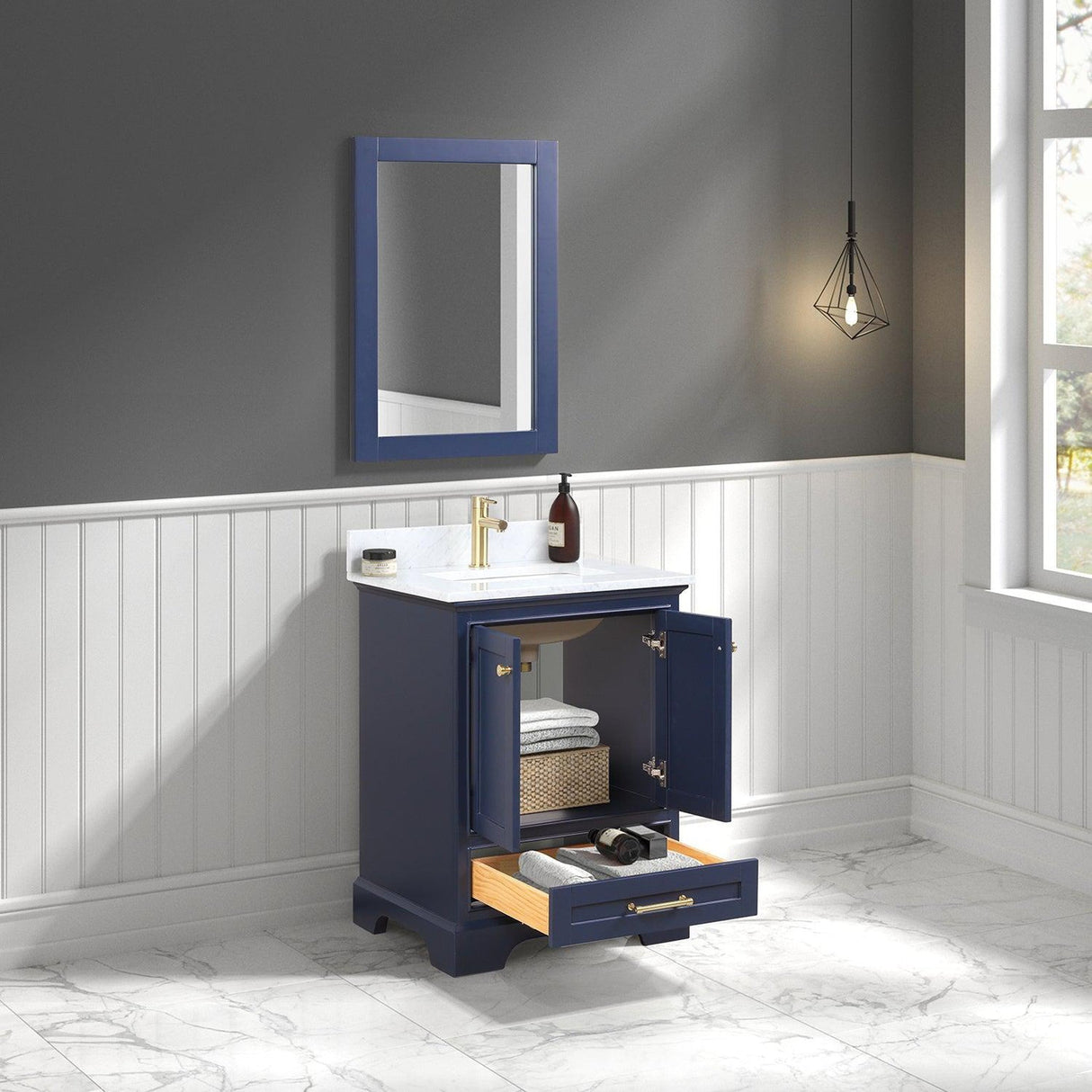 Blossom Copenhagen 24" 2-Door 1-Drawer Navy Blue Freestanding Solid Wood Single Vanity Base