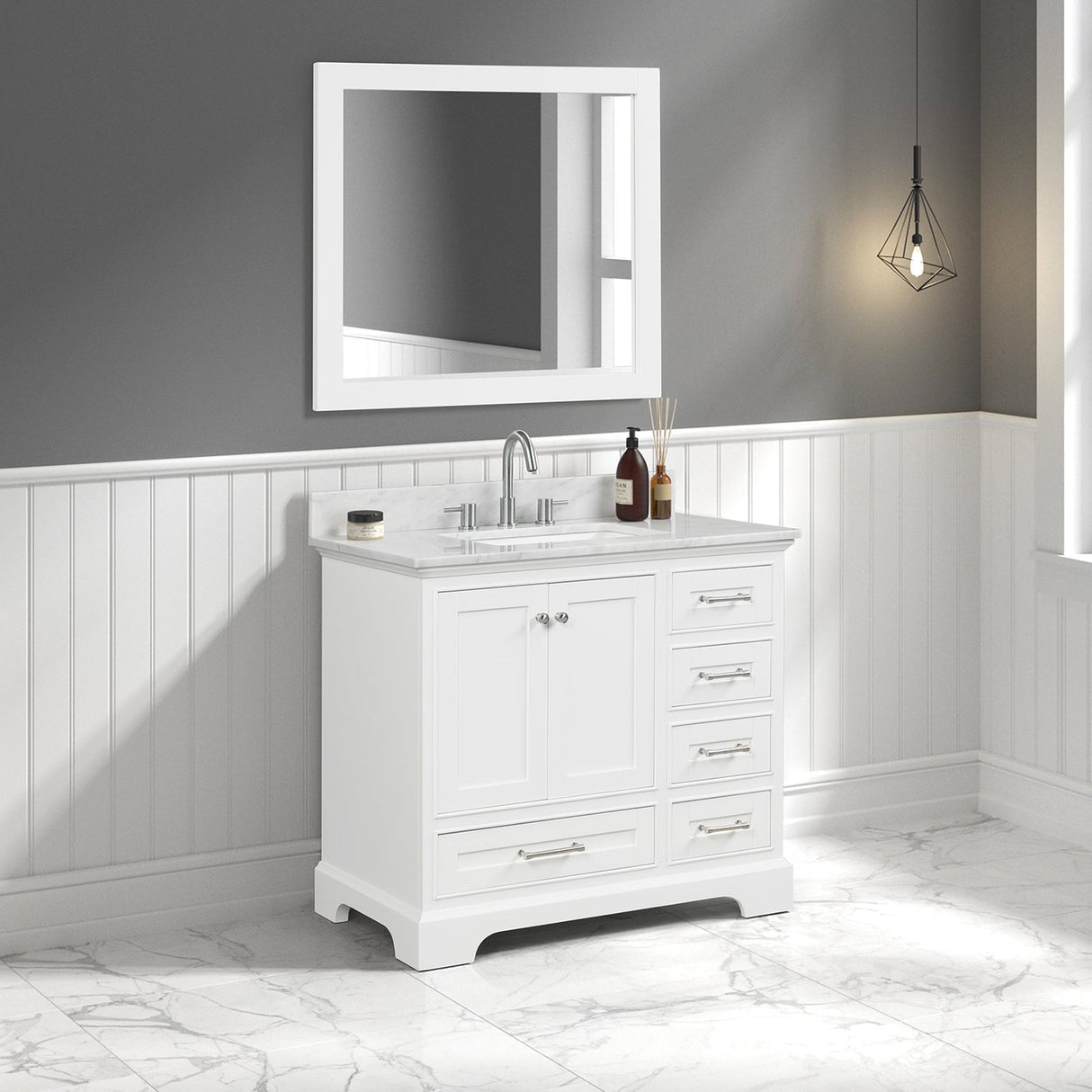 Blossom Copenhagen 36" 2-Door 5-Drawer Matte White Freestanding Solid Wood Single Vanity Base