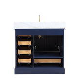 Blossom Copenhagen 36" 2-Door 5-Drawer Navy Blue Freestanding Solid Wood Single Vanity Base