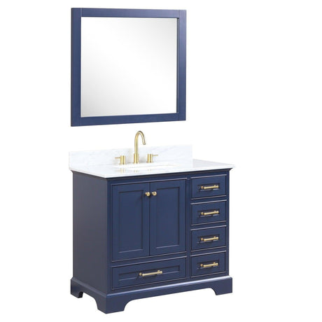 Blossom Copenhagen 36" 2-Door 5-Drawer Navy Blue Freestanding Solid Wood Single Vanity Base