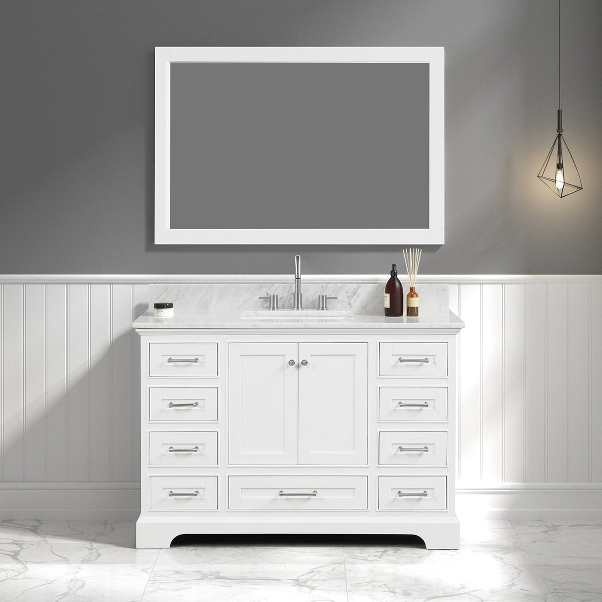Blossom Copenhagen 48" 2-Door 9-Drawer Matte White Freestanding Solid Wood Double Vanity Base