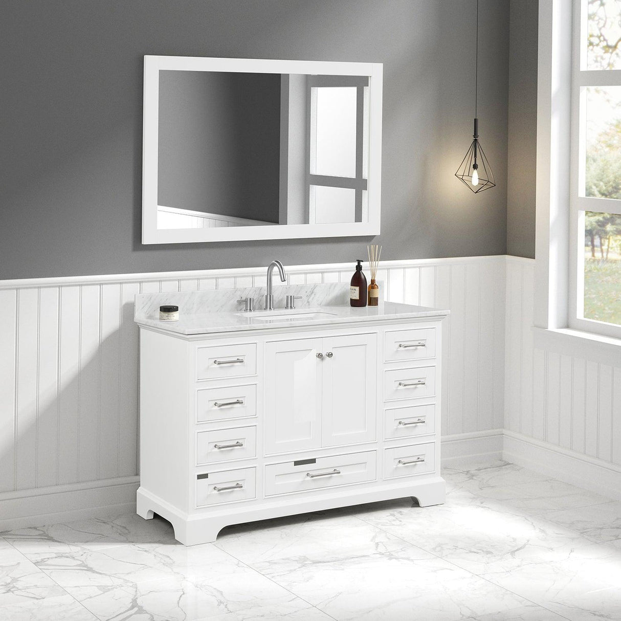Blossom Copenhagen 48" 2-Door 9-Drawer Matte White Freestanding Solid Wood Double Vanity Base