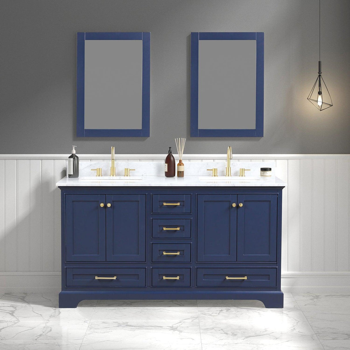 Blossom Copenhagen 60" 4-Door 6-Drawer Navy Blue Freestanding Solid Wood Double Vanity Base