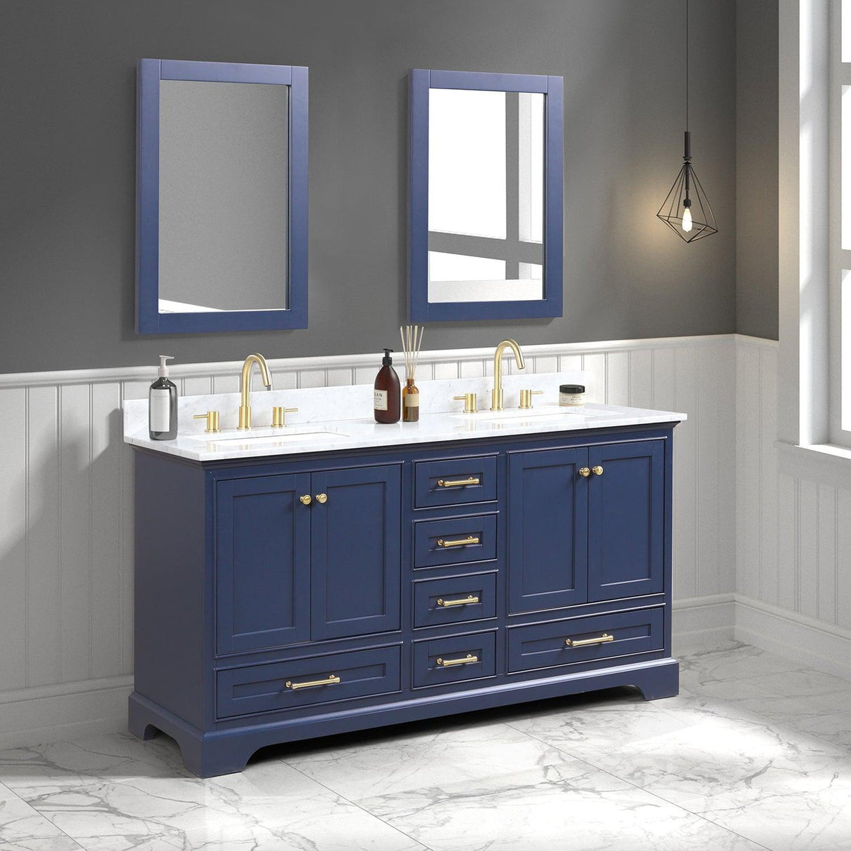 Blossom Copenhagen 60" 4-Door 6-Drawer Navy Blue Freestanding Solid Wood Double Vanity Base