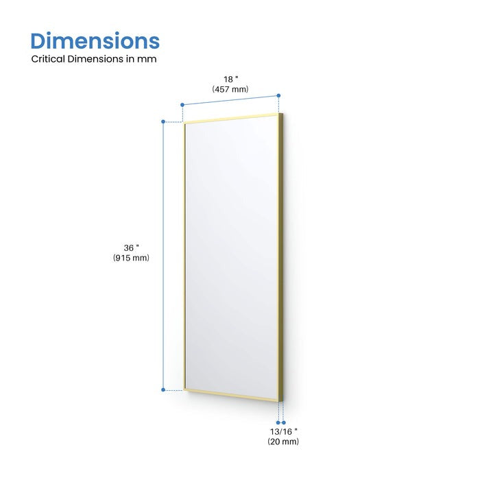 Blossom FM1 18"x36" Brush Gold Sleek Durable Metal Framed Mirror