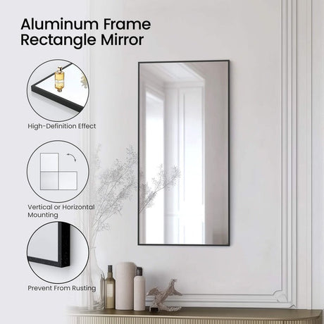 Blossom FM1 18"x36" Matte Black Rectangular Sleek Durable Metal Framed Mirror