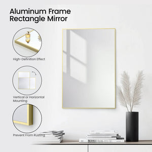 Blossom FM1 24"x36" Brush Gold Rectangular Sleek Durable Metal Framed Mirror