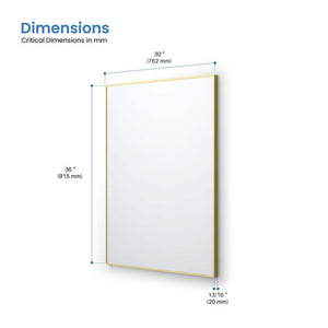 Blossom FM1 30"x36" Brush Gold Rectangular Sleek Durable Metal Framed Mirror