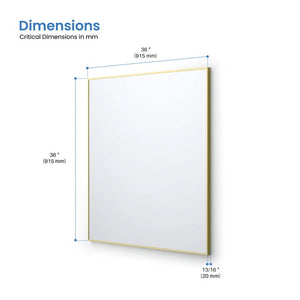 Blossom FM1 36"x36" Brush Gold Rectangular Sleek Durable Metal Framed Mirror