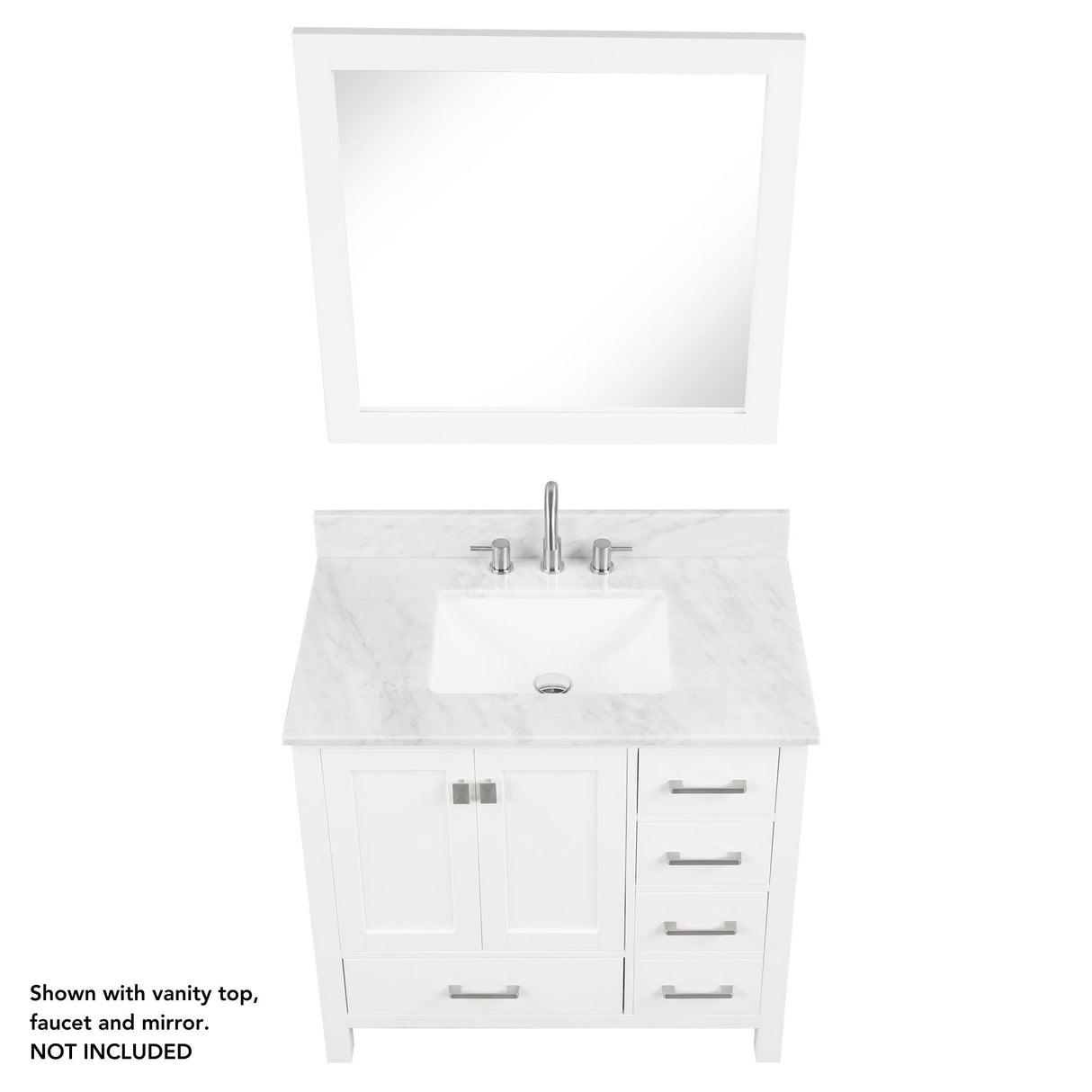 Blossom Geneva 36" 2-Door 5-Drawer Matte White Freestanding Solid Wood Single Vanity Base
