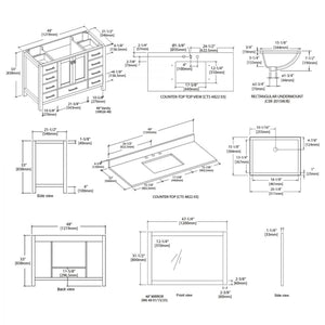 Blossom Geneva 48" 2-Door 9-Drawer Navy Blue Freestanding Solid Wood Double Vanity Base