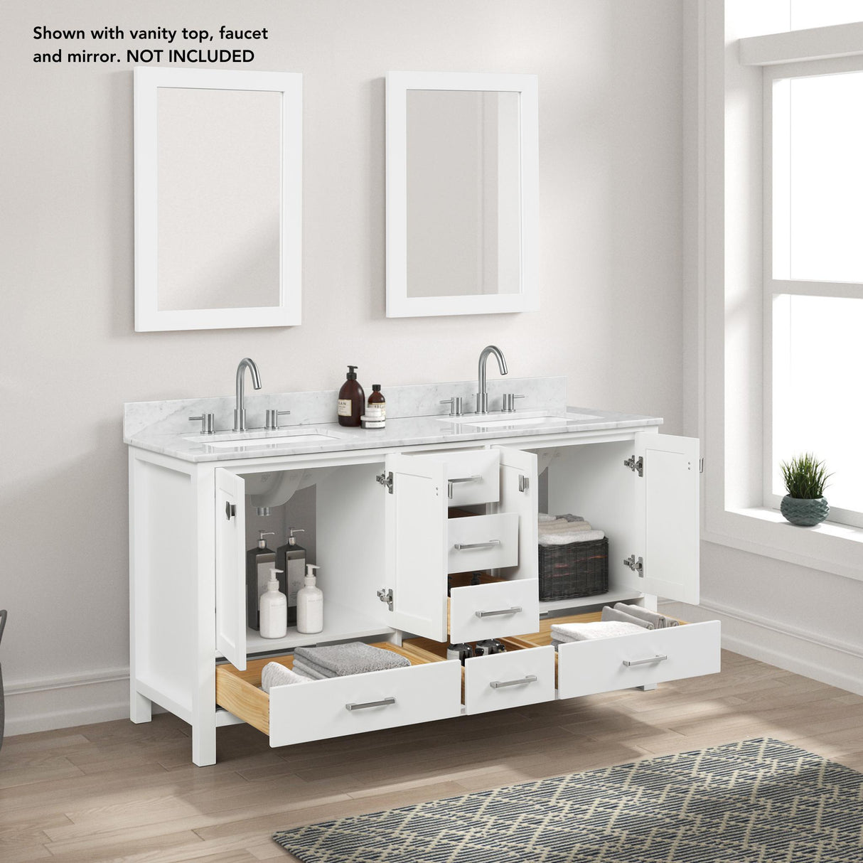 Blossom Geneva 60" 4-Door 6-Drawer Matte White Freestanding Solid Wood Double Vanity Base